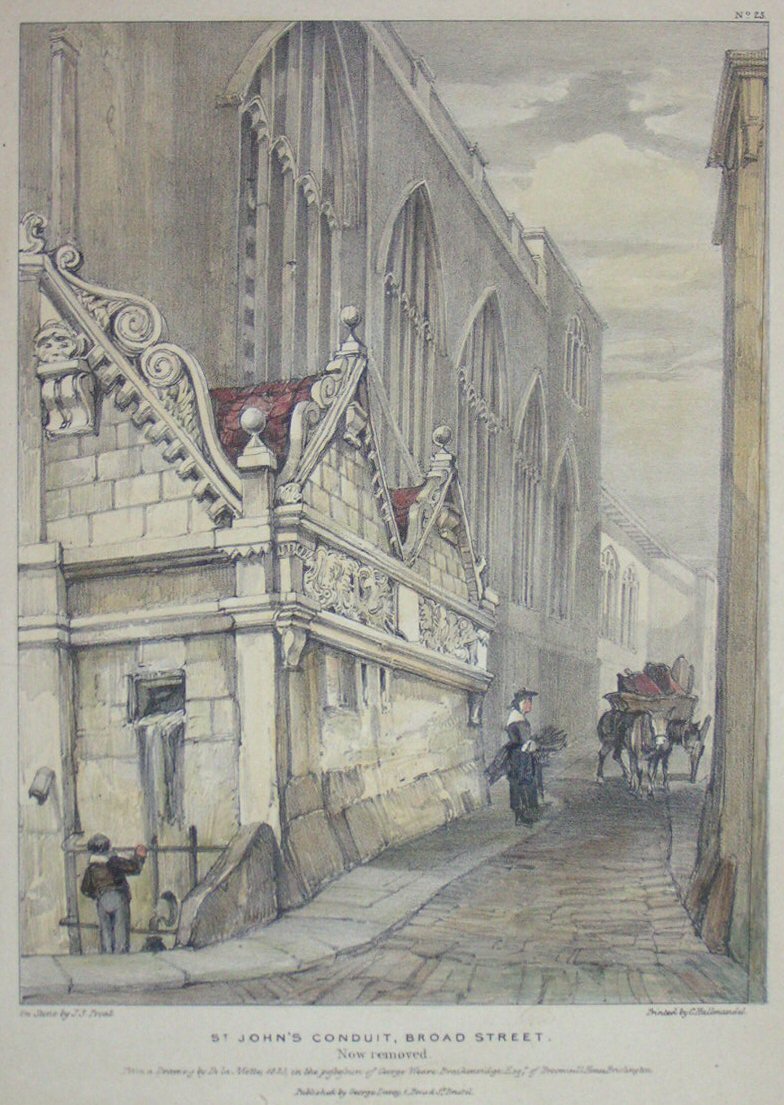 Lithograph - St. John's Conduit, Broad Street. Now removed. - Prout